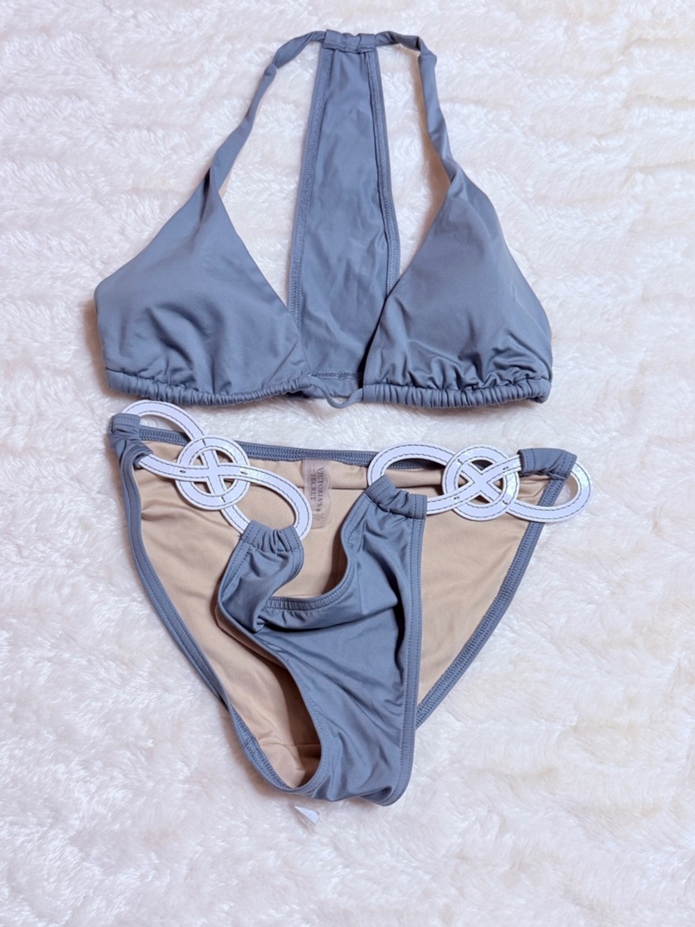 Victoria Secret Gray/Blue  Two-Piece Bikini with Decorative Rings Medium 8-10
